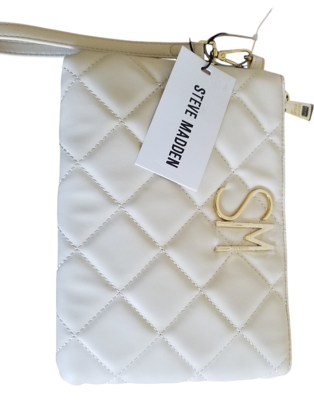 Steve Madden Diamond Quilt Pouch Wristlet Clutch Blonde Ivory NWT